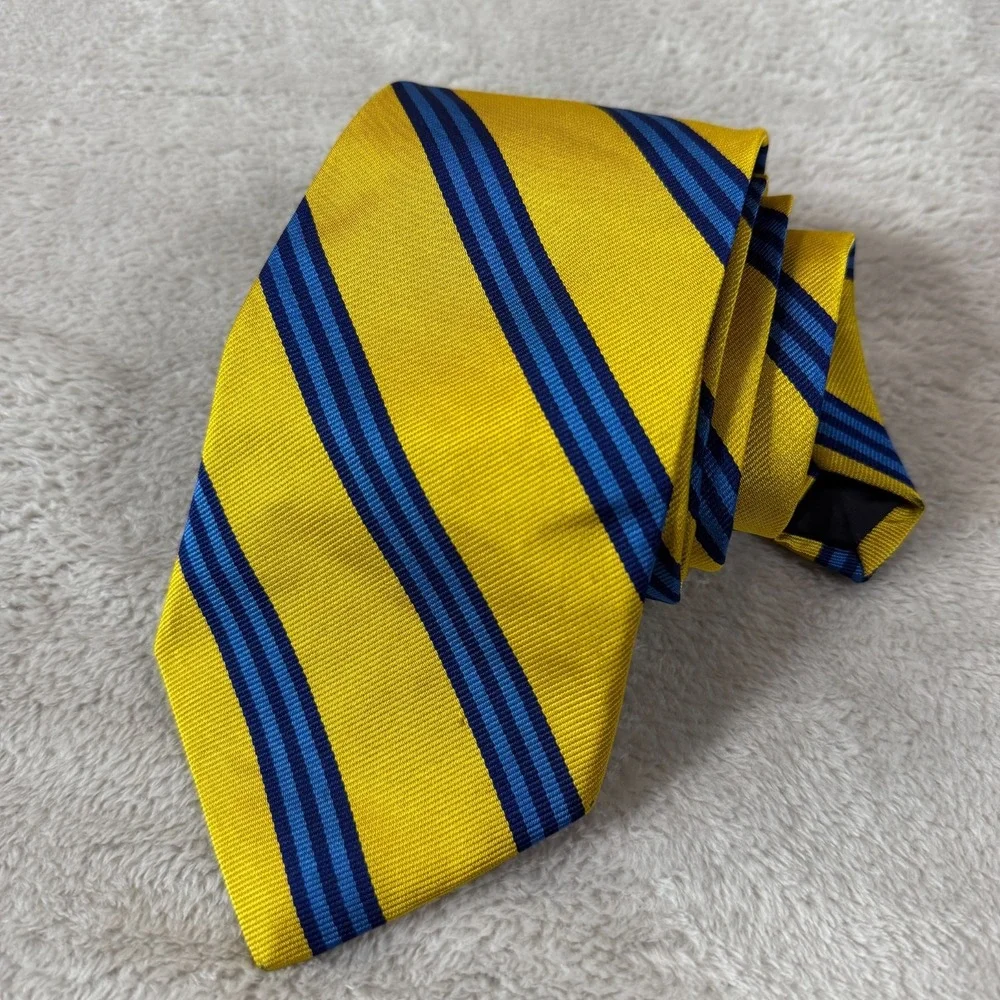 Brooks Brothers Mens REPP Necktie Yellow Striped Navy 58x3.75 Office Wedding